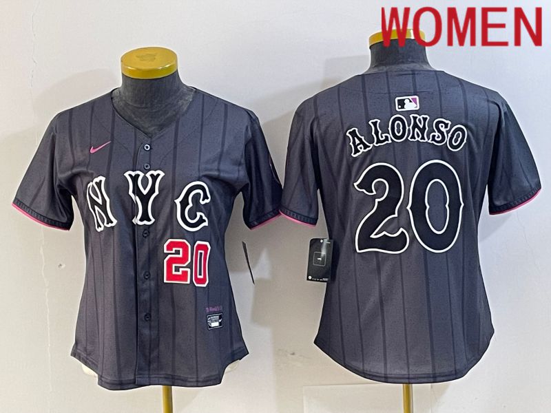 Women New York Mets #20 Alonso Black City Edition 2024 Nike MLB Jersey style 4->->Women Jersey